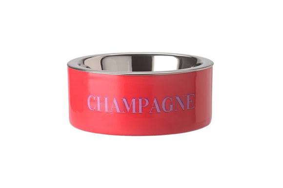 Champagne madskål i rød metal med indsats i rustfrit stål fra GiftCompany