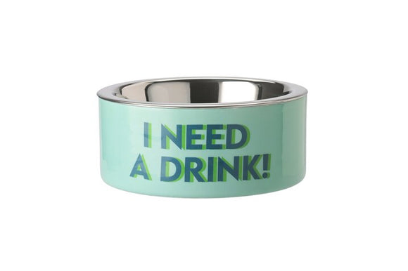 I Need a Drink madskål i mintgrøn metal med indsats i rustfrit stål fra GiftCompany