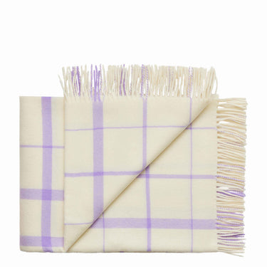 Warp and Weft plaid i uld, råhvid og lilla