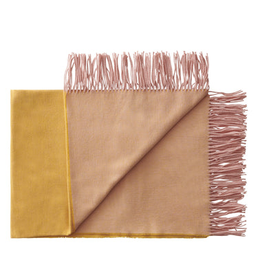 Franja plaid i alpaka og uld, pink og gul