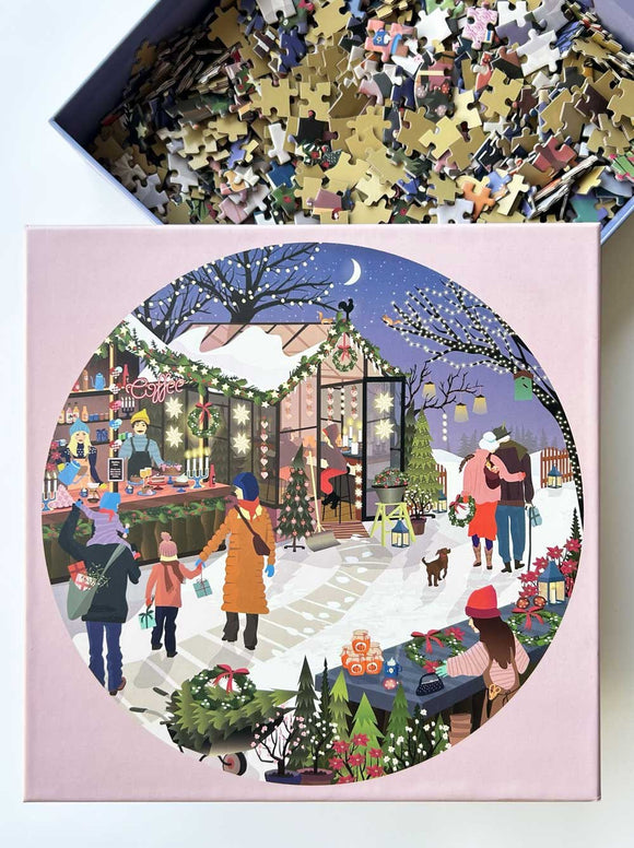 Christmas market rundt puslespil med 1.000 brikker fra ViSSEVASSE