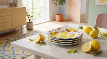 Citron tallerkener stillet frem på et dækket bord