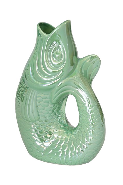 Mintgrøn fiske vase i keramik