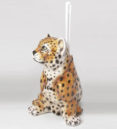 Leopard toalettborstållare i porslin