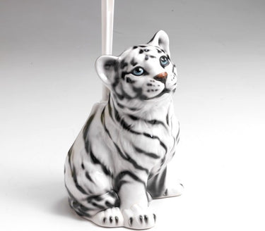 Hvid tiger Toiletbørsteholder - porcelænsfigur detalje nærbillede