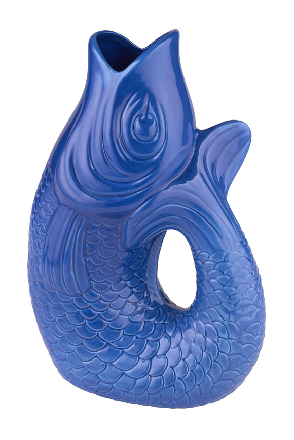 Azurblå fiske vase i keramik
