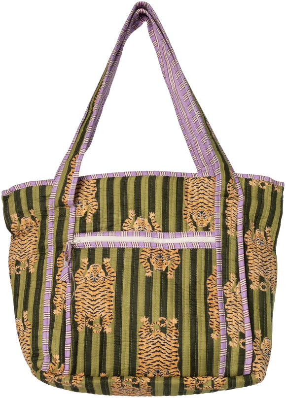 Artisan quiltet taske med tigre, grøn fra AU Maison