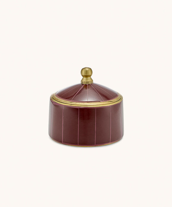 Bailey smykkeskrin i messing og resin fra Doing Goods med bordeaux og pink cirkusstriber